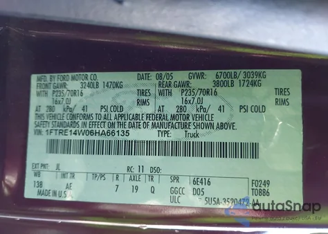 2006 Ford E-150 Commercial/Recreational из США, поврежденный, VIN 1FTRE14W06HA66135